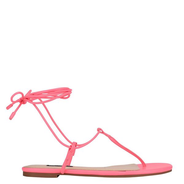Nine West Tella Ankle Wrap Pink Flat Sandals | Ireland 85C59-5T28